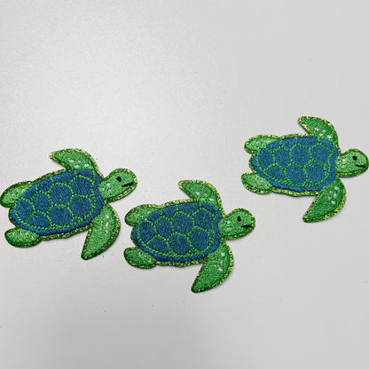 2.5" Sea Turtle,  glittery -  Embroidered Hat Patch