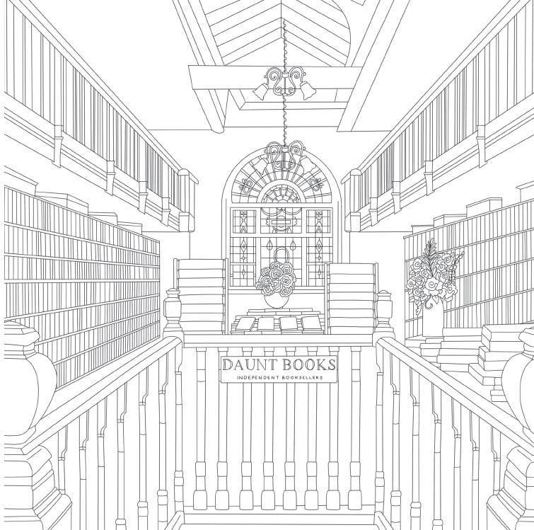 Cozy Bookshops: Colouring Book :