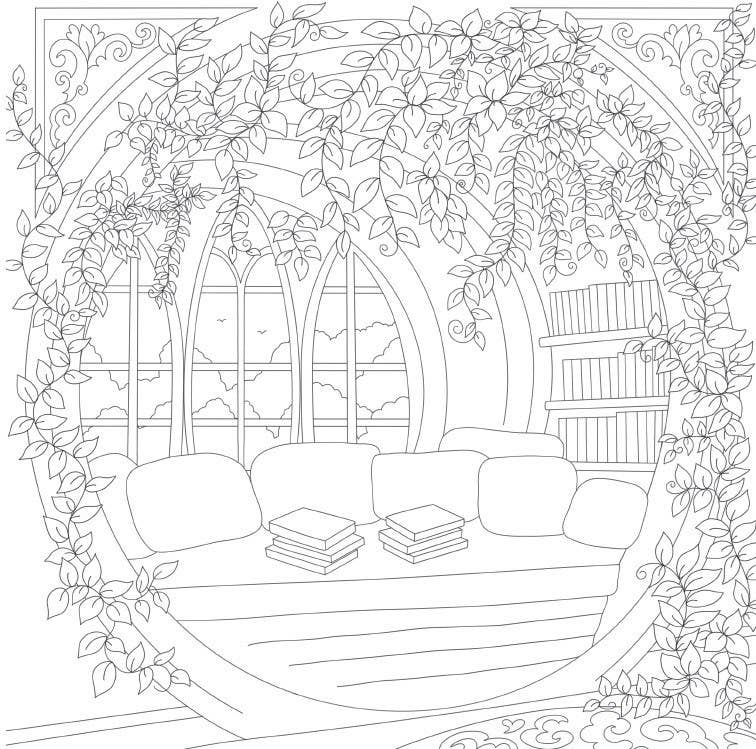 Cozy Bookshops: Colouring Book :