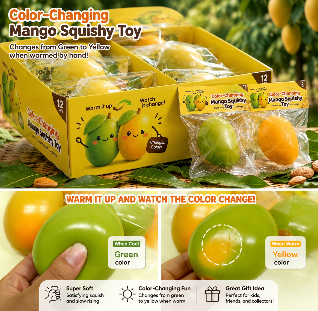 Color-Changing Mango Squishy–Heat Reactive Stress Relief Toy