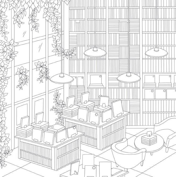Cozy Bookshops: Colouring Book :