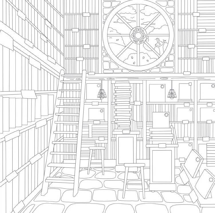 Cozy Bookshops: Colouring Book :