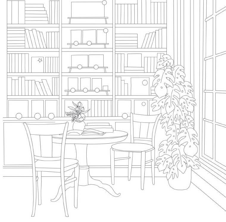 Cozy Bookshops: Colouring Book :