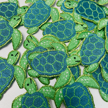 2.5" Sea Turtle,  glittery -  Embroidered Hat Patch