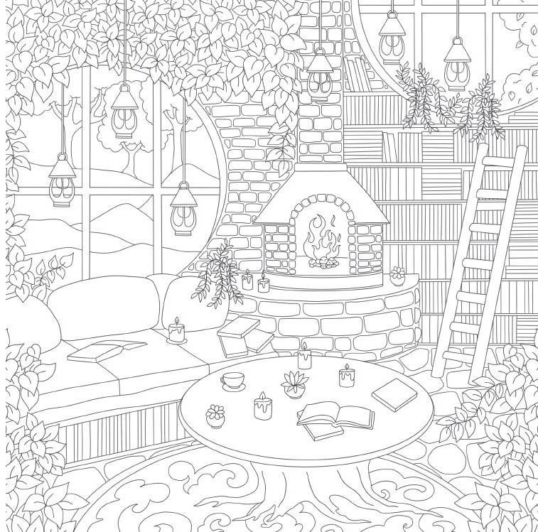 Cozy Bookshops: Colouring Book :